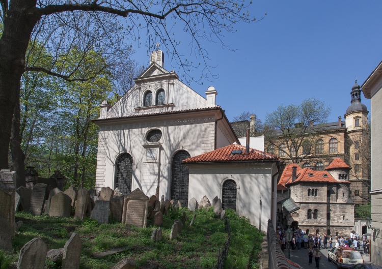 Exterior of the Klausen Synagogue in Prague seen from the Old Jewish Cemetery